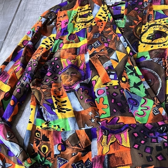 Vintage Nora Noh Silk V neck long sleeve art print blouse size 2 women’s - Picture 5 of 7